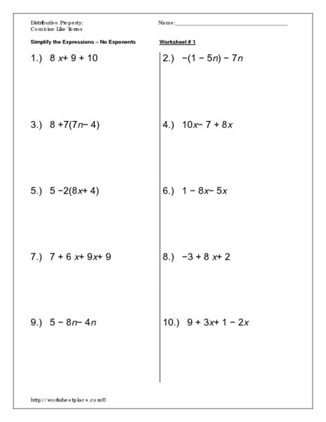 combining like terms and distributive property equations worksheet